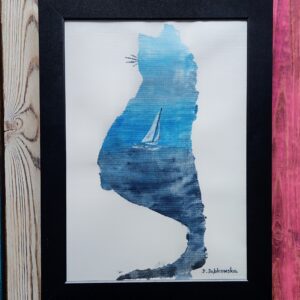 Obraz akwarela Kot z żaglówką