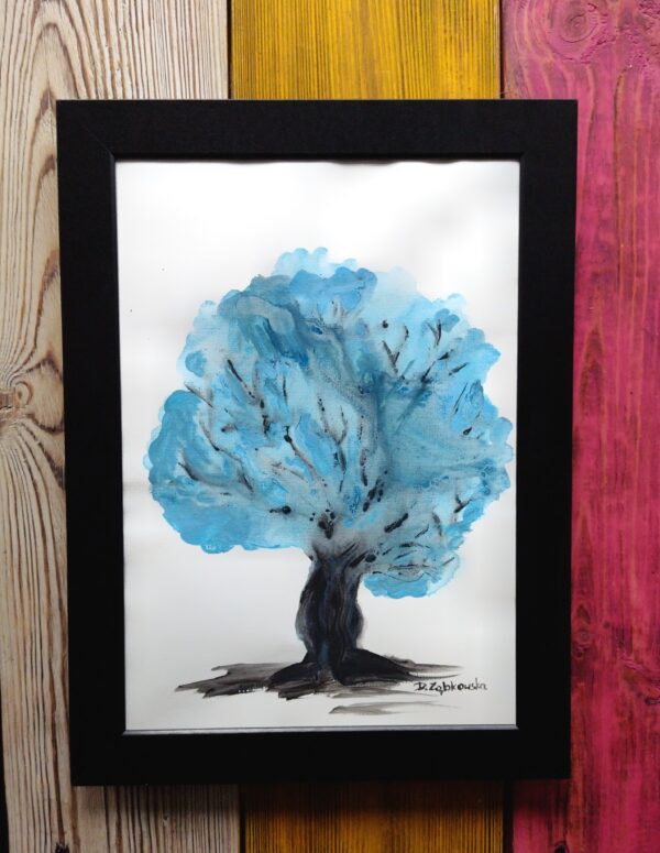 Niebieskie drzewo akwarela abstrakcja